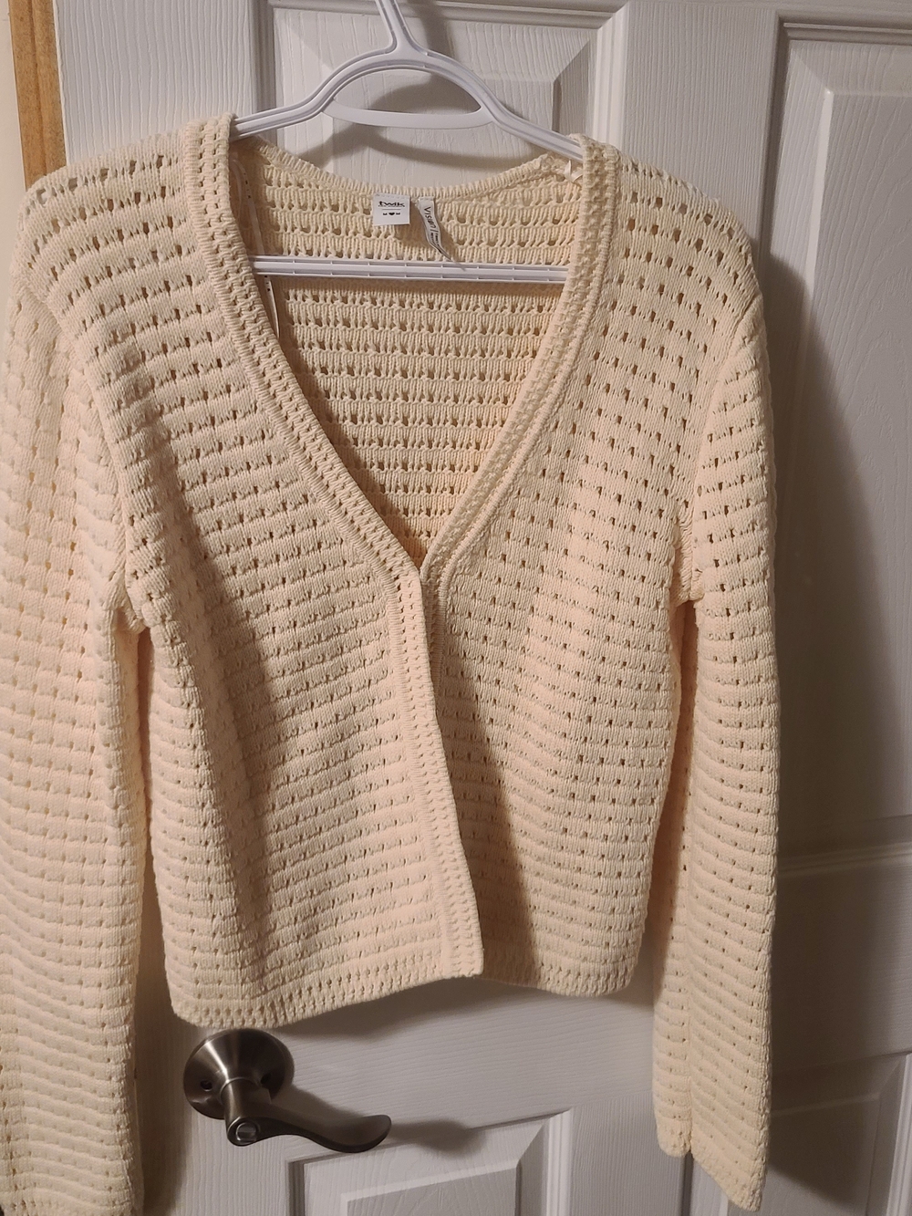 Crochet Knit Open Cardigan Sweater - Cream